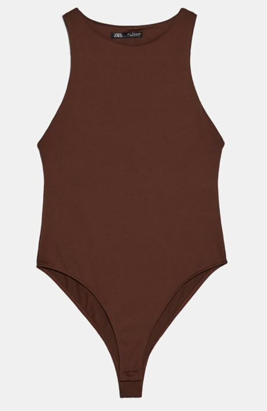 Zara Chocolate Brown High Neck Halter Bodysuit Racer Tank Medium